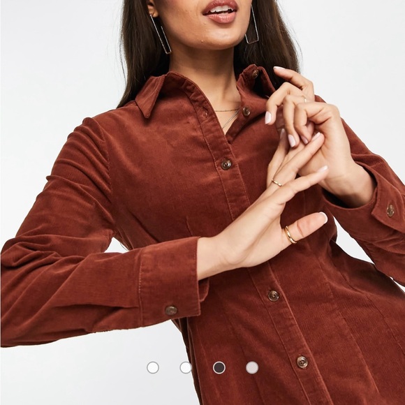 ASOS Design Petite Cord Fitted Shirt Dress - Picture 2 of 6